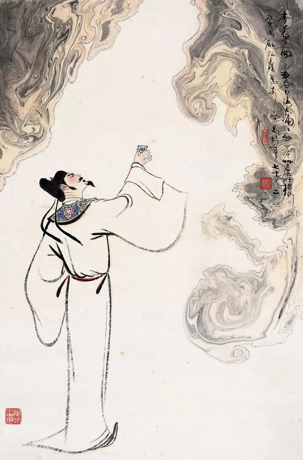 ▲“詩(shī)仙”李白勸自己喝酒：“舉杯邀明月，對(duì)飲成三人”。（圖片來(lái)源：三聯(lián)生活周刊）