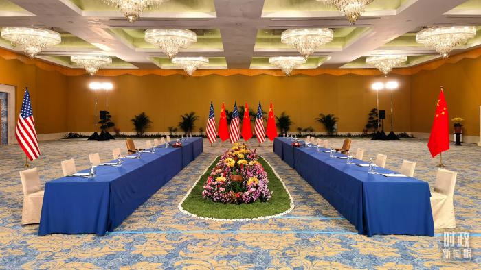 △中美元首會(huì)晤開(kāi)始前的現(xiàn)場(chǎng)。(總臺(tái)央視記者石丞拍攝)